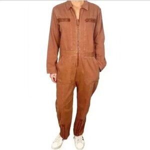 Free People x Sandrine Zip Denim Jumpsuit Boiler Suit Burnt Orange NWT Size L